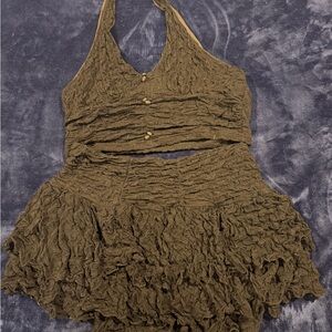 Elegant Olive Green Women's Halter Top & Skirt